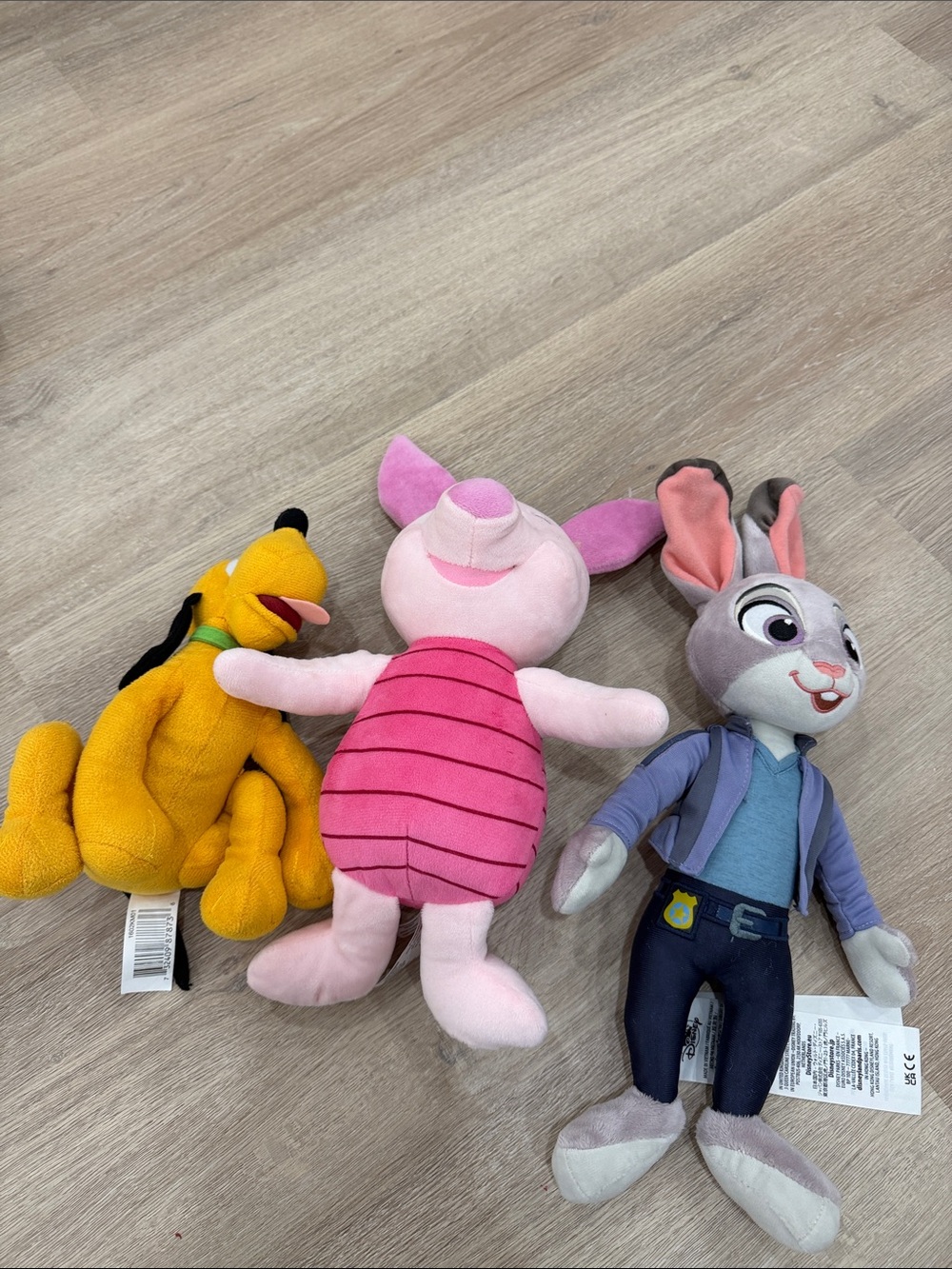 Disney Plush Trio — Pink Piglet, Yellow Pluto & Gray Judy Hopps